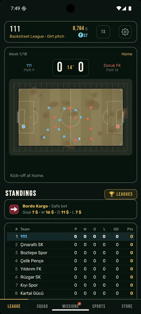 Flux Sports Idle gameplay — league match