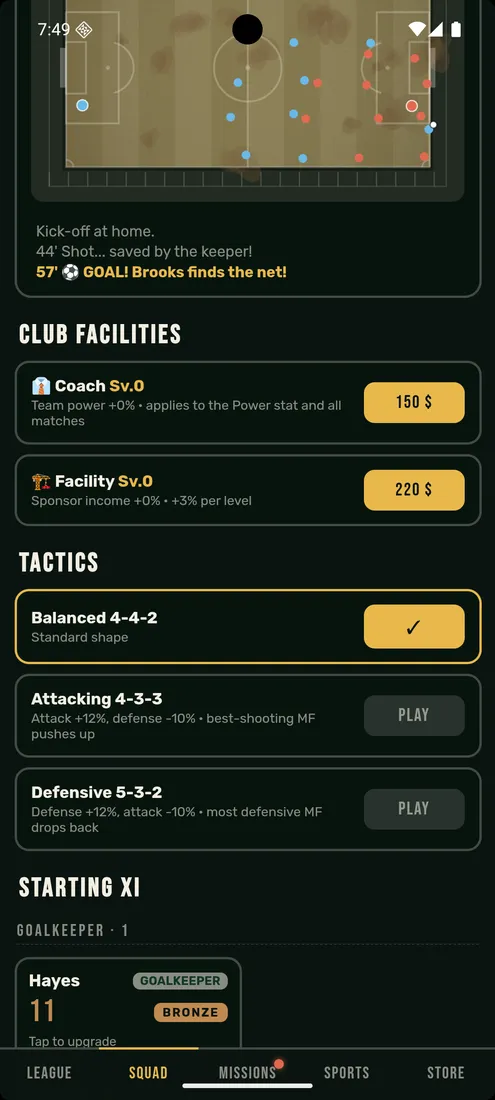 Club facilities and tactics